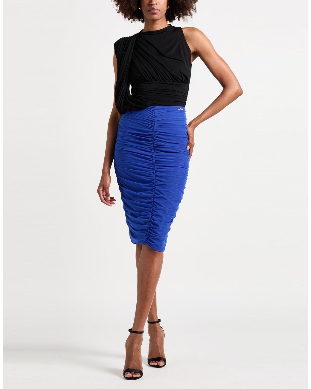 Gaelle Paris Blue Midi Skirt Polyester, Elastane