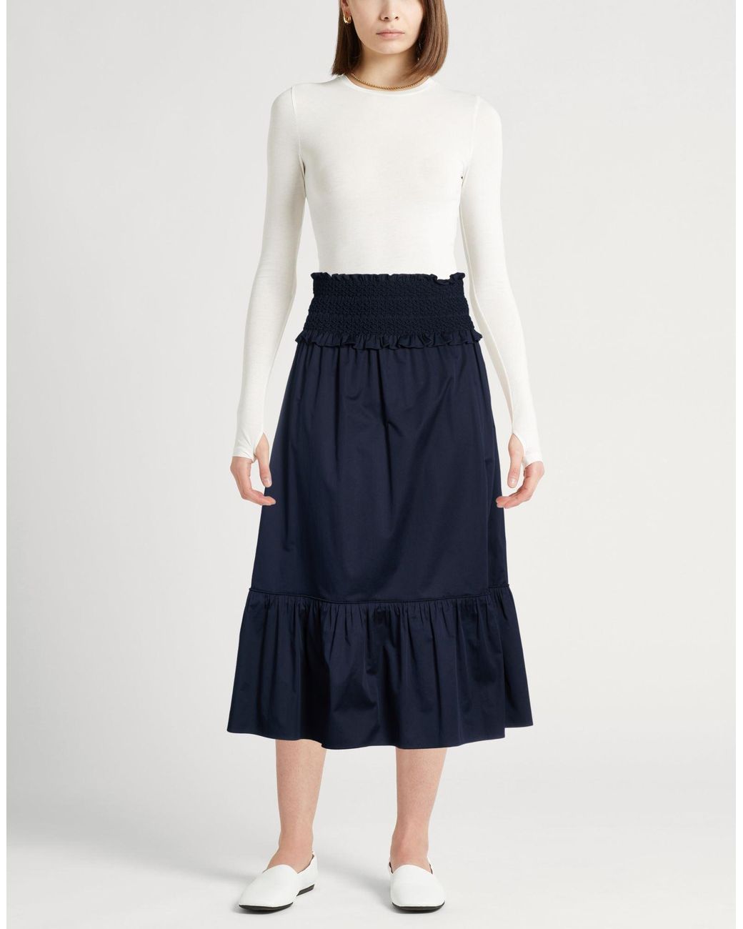 Agnona Blue Midnight Midi Skirt Cotton, Elastane