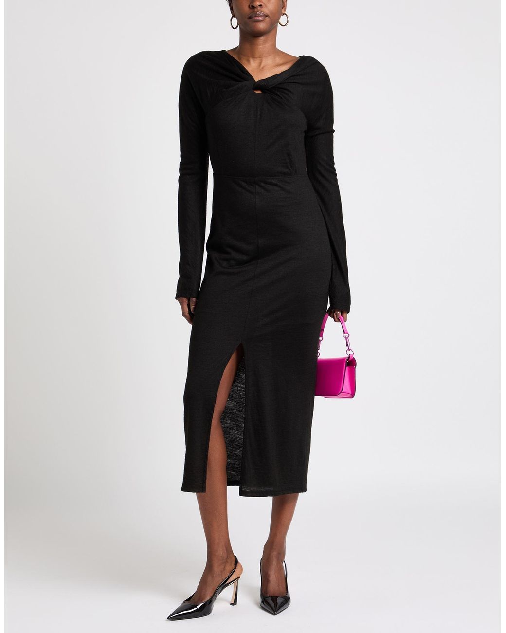 Patrizia Pepe Black Midi Dress Wool, Acrylic