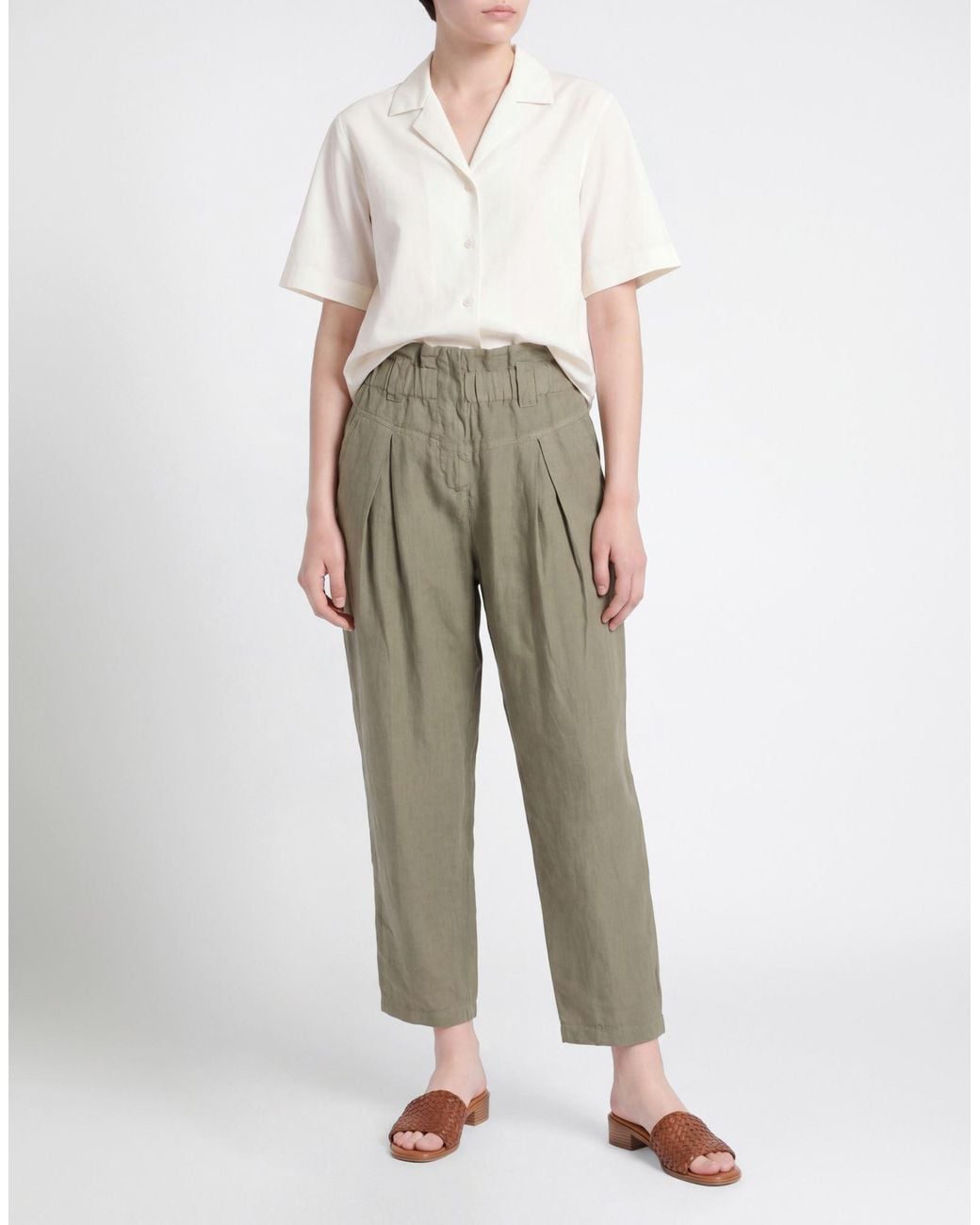 120% Lino Green Military Pants Linen