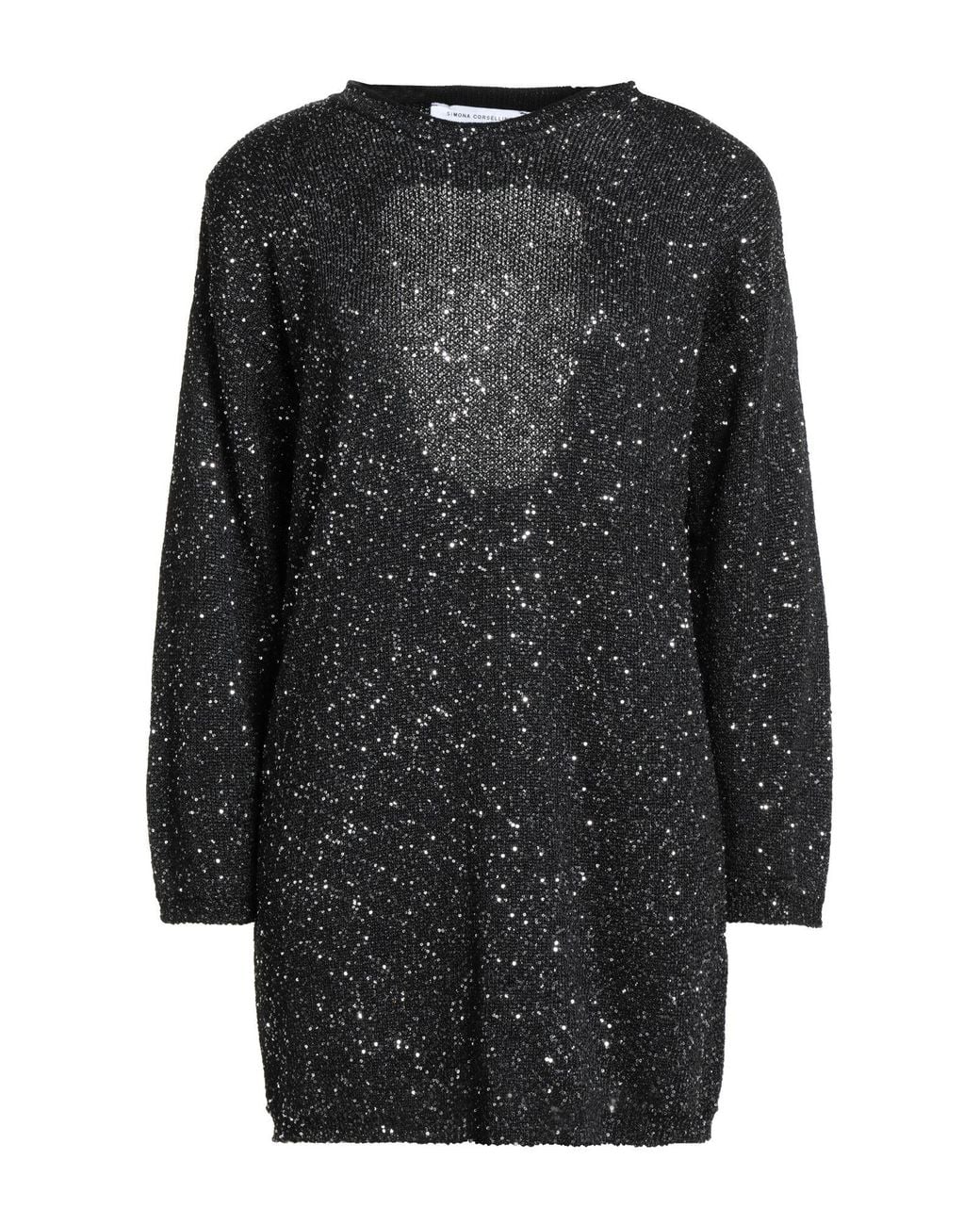 SIMONA CORSELLINI Black Mini Dress Viscose, Polyamide, Polyester