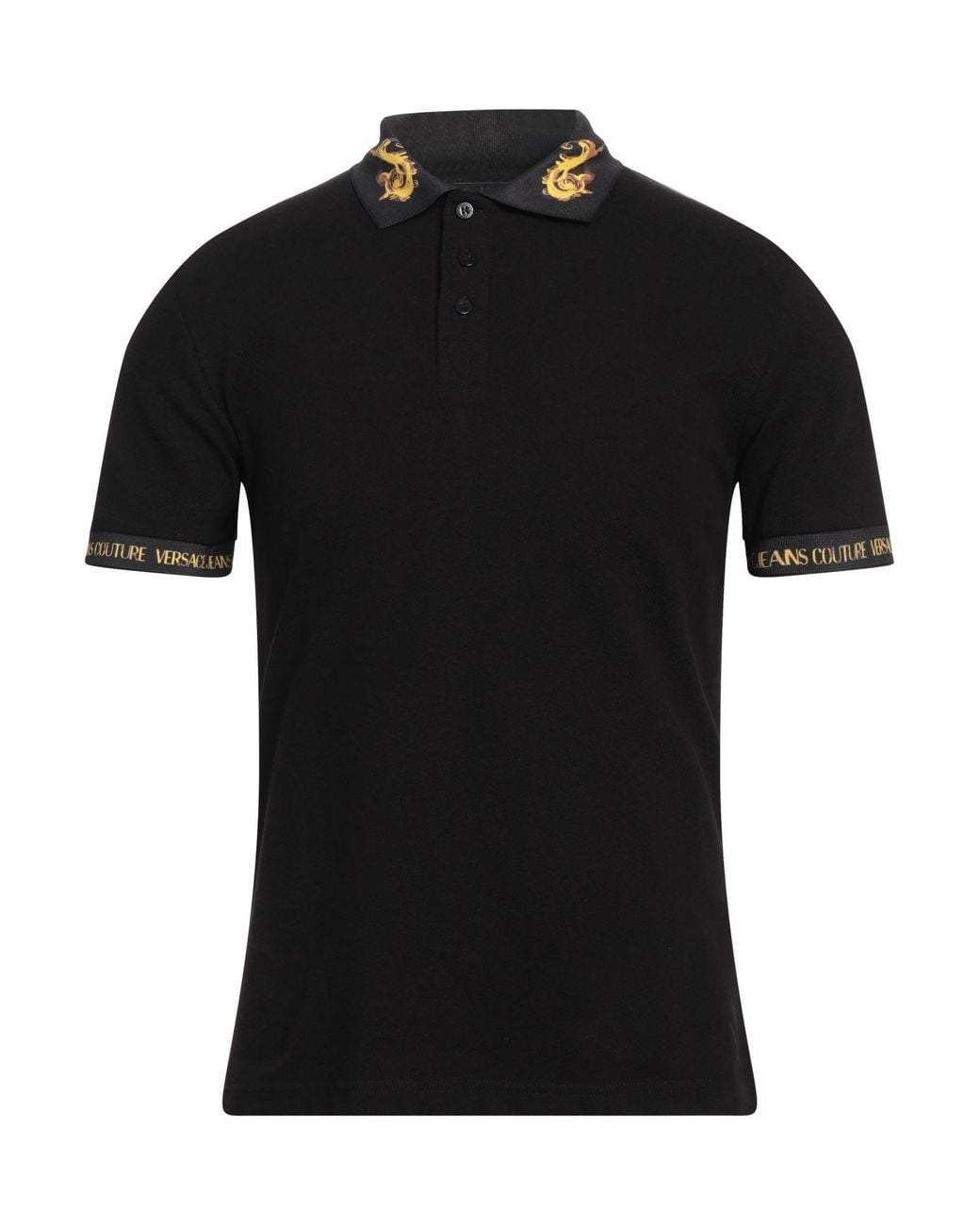 Versace Jeans Couture Black Polo Shirt Cotton, Polyester, Elastane for men