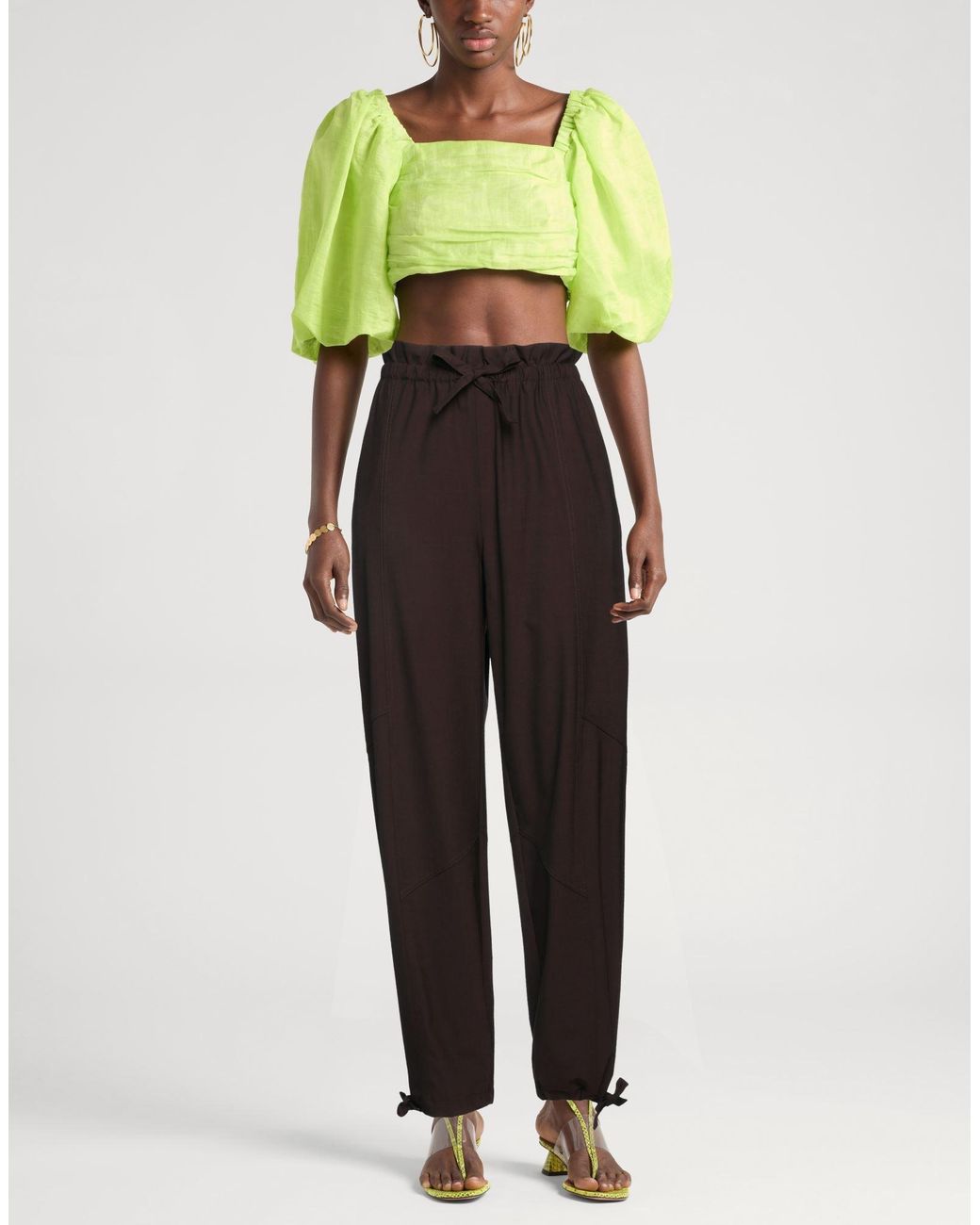 Ganni Brown Pants Ecovero Viscose, Recycled Polyester, Elastane, Polyester