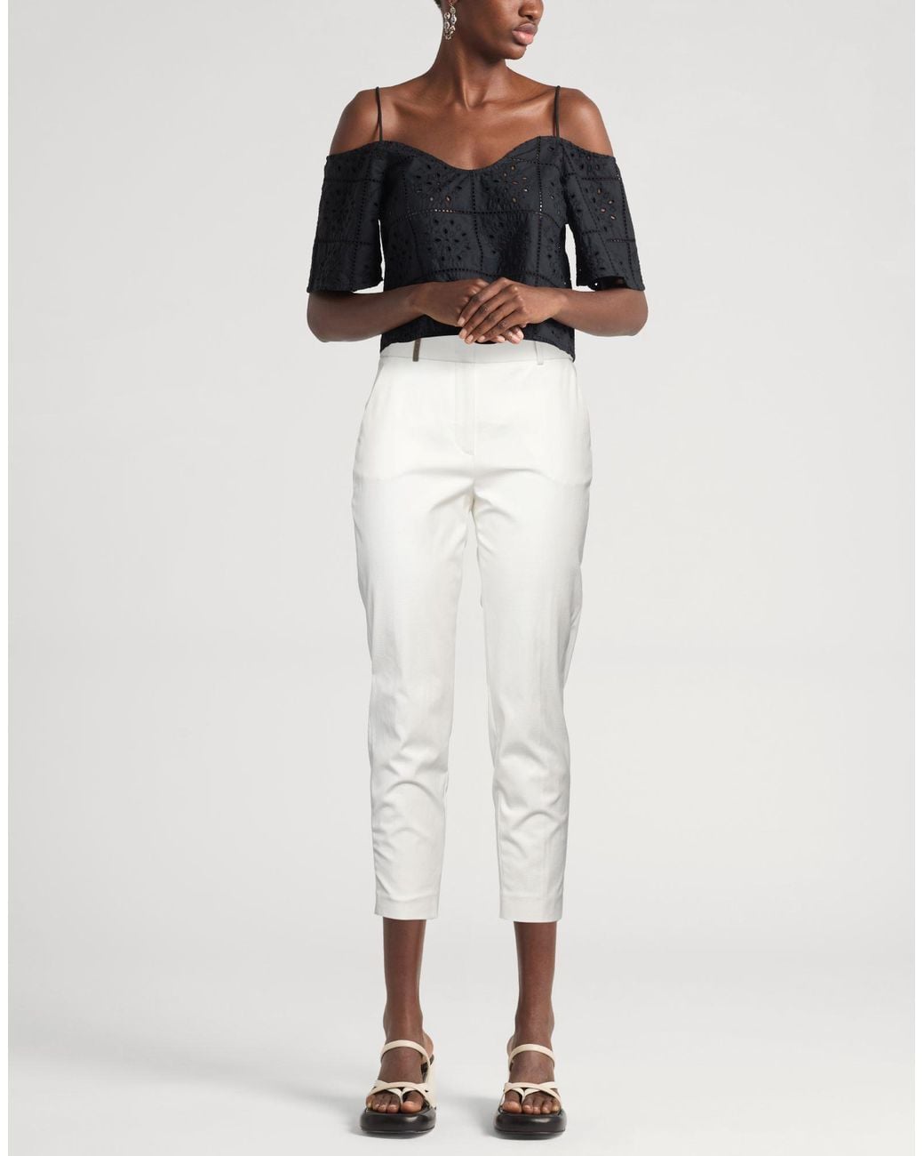 Peserico White Ivory Pants Cotton, Elastane