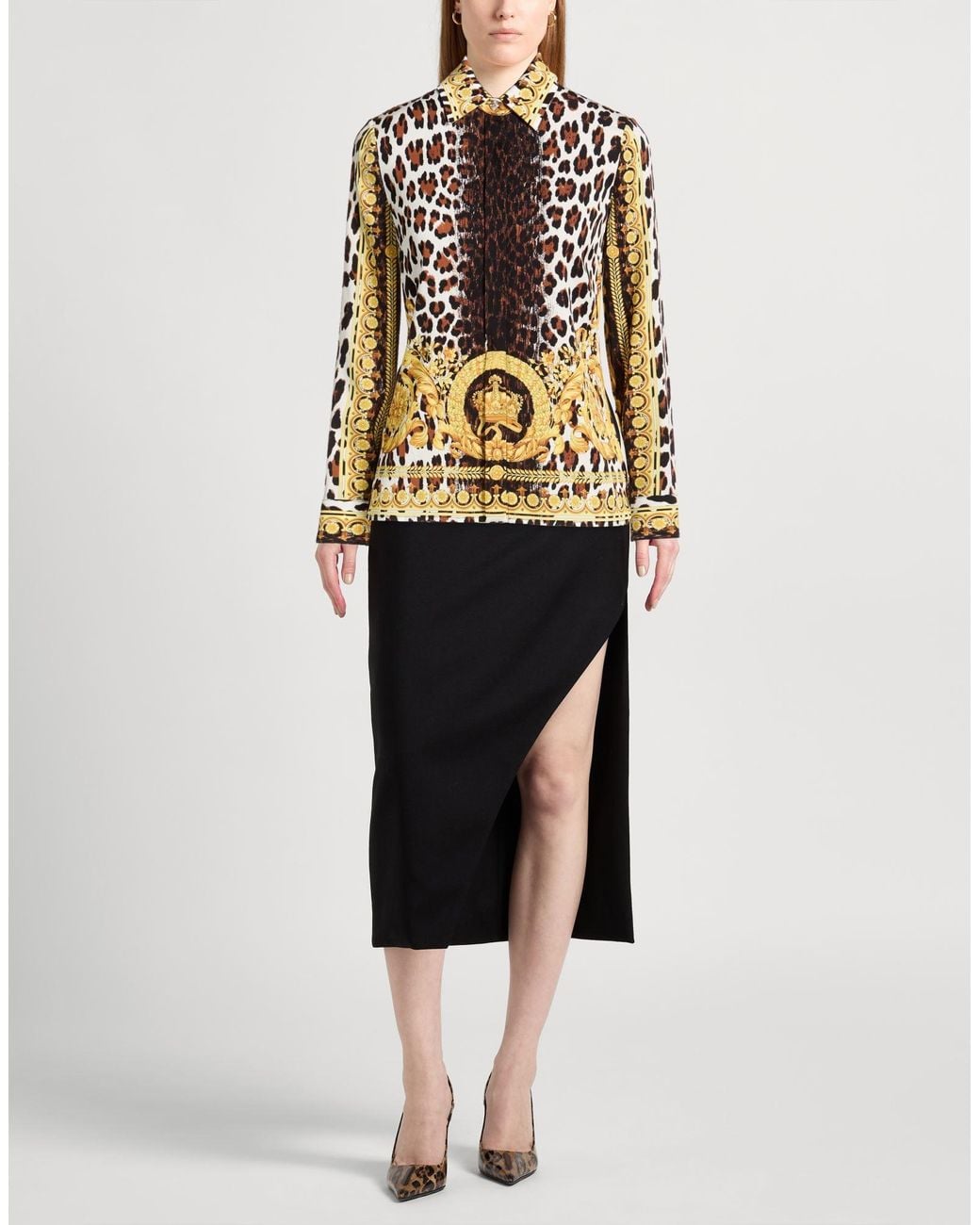 Versace Brown Shirt Silk, Elastane