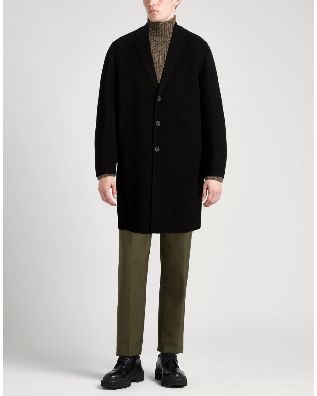 Herno Black Coat Virgin Wool, Polyamide for men