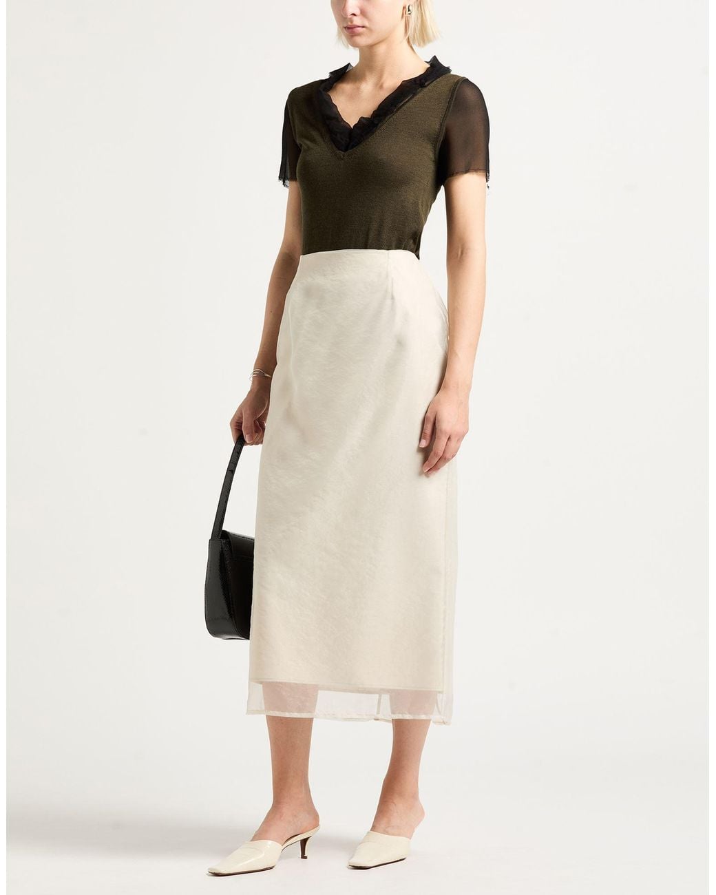 MEIMEIJ White Midi Skirt Polyester, Viscose, Elastane