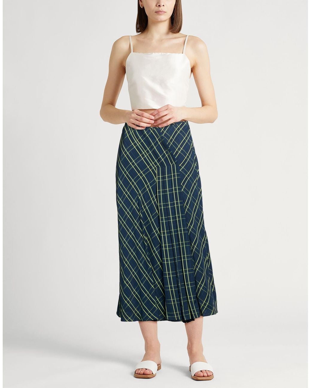 Aspesi Blue Midnight Midi Skirt Viscose, Acetate