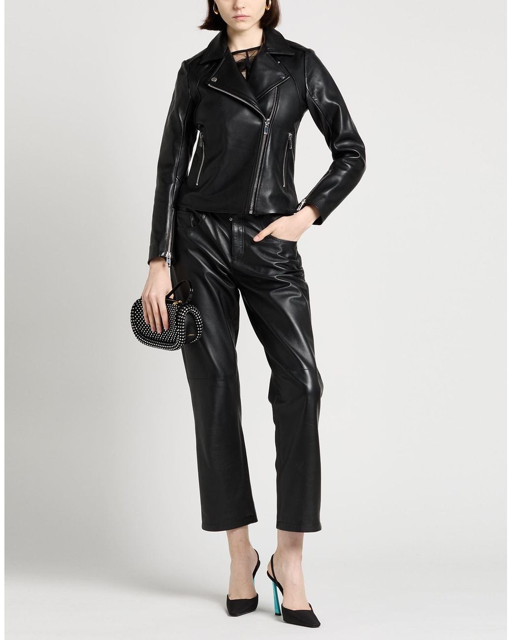 Sandro Black Lambskin Biker Zipper Jacket
