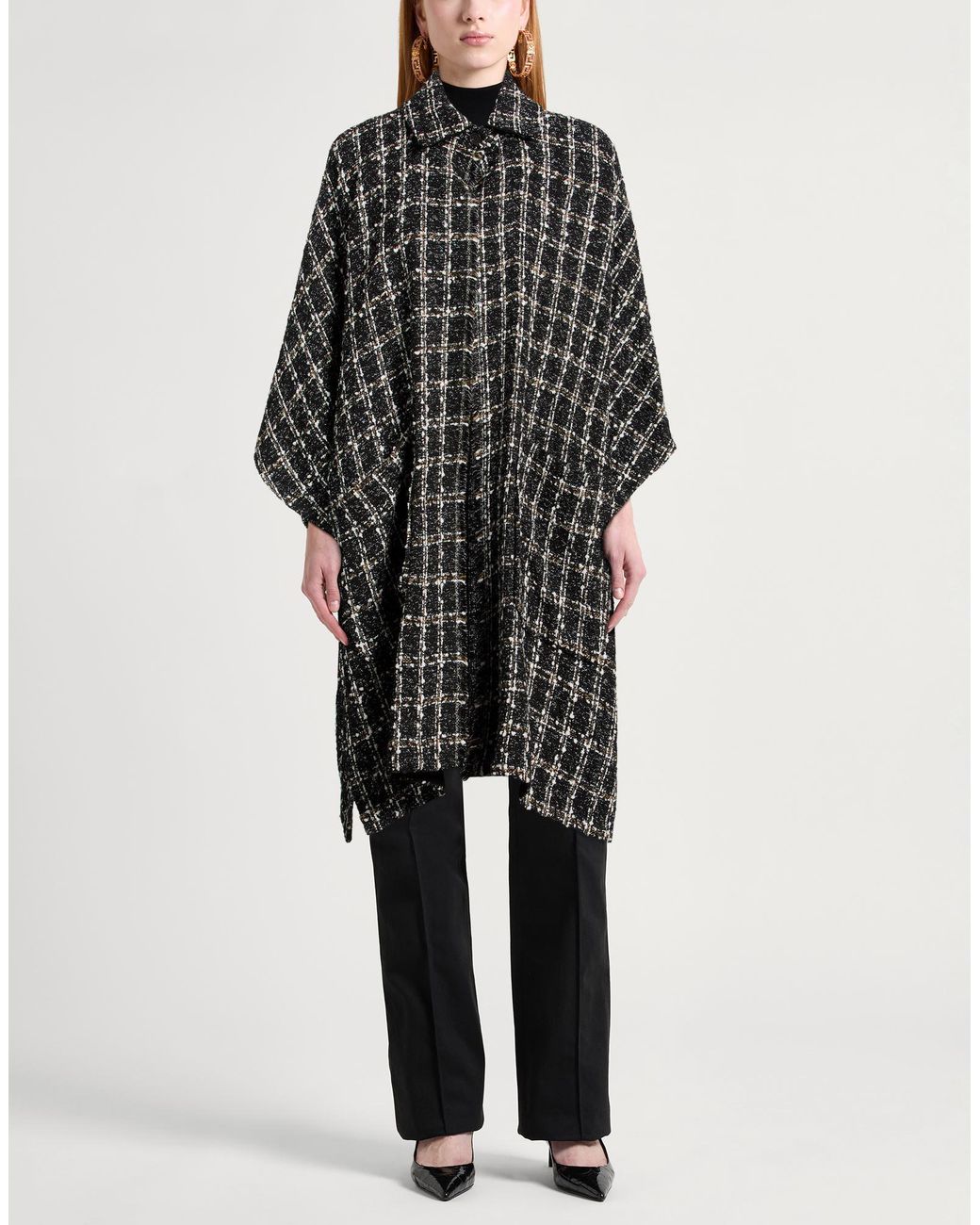 LOLA SANDRO FERRONE Black Overcoat & Trench Coat Polyester