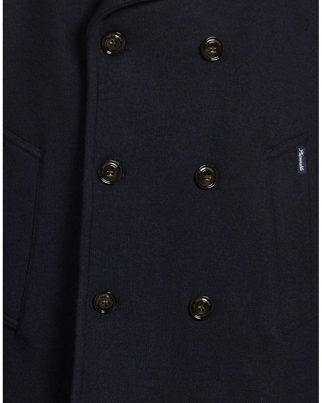Façonnable Blue Midnight Coat Wool, Polyester for men