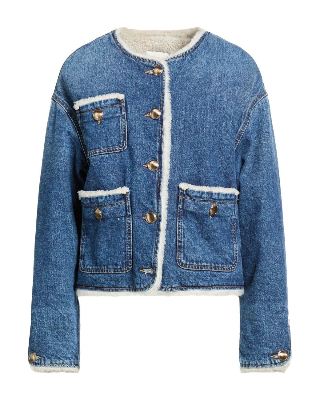 Sandro Blue Denim Outerwear Cotton, Polyester, Acrylic