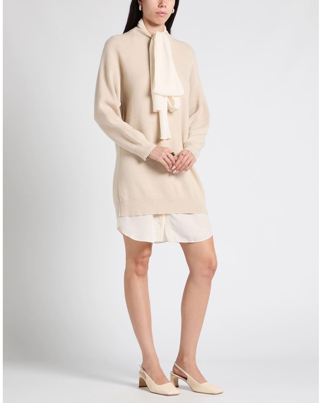 Brunello Cucinelli Natural Ivory Mini Dress Cashmere, Polyester, Cupro, Elastane