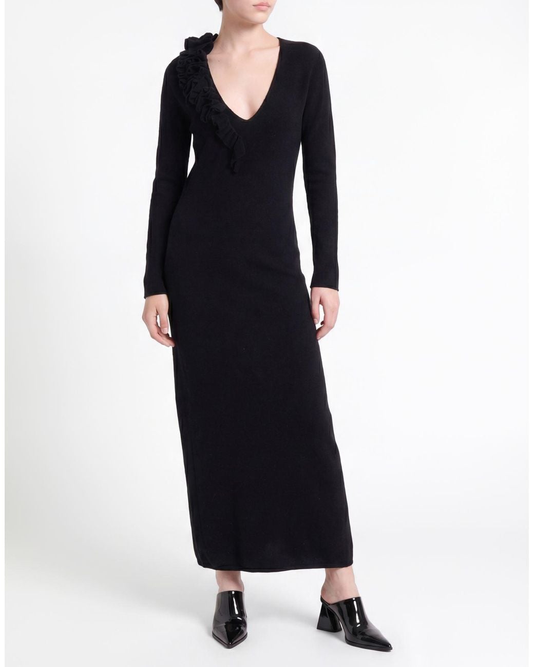 Liviana Conti Black Midi Dress Virgin Wool, Polyamide, Cashmere, Elastane