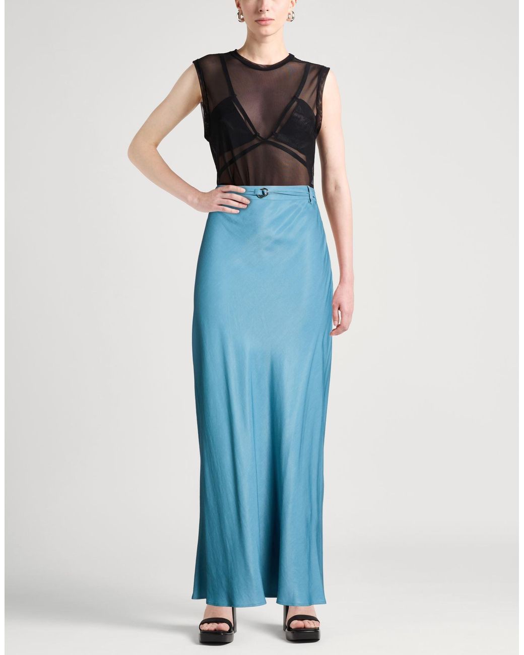 Eudon Choi Blue Maxi Skirt Rayon, Viscose, Linen