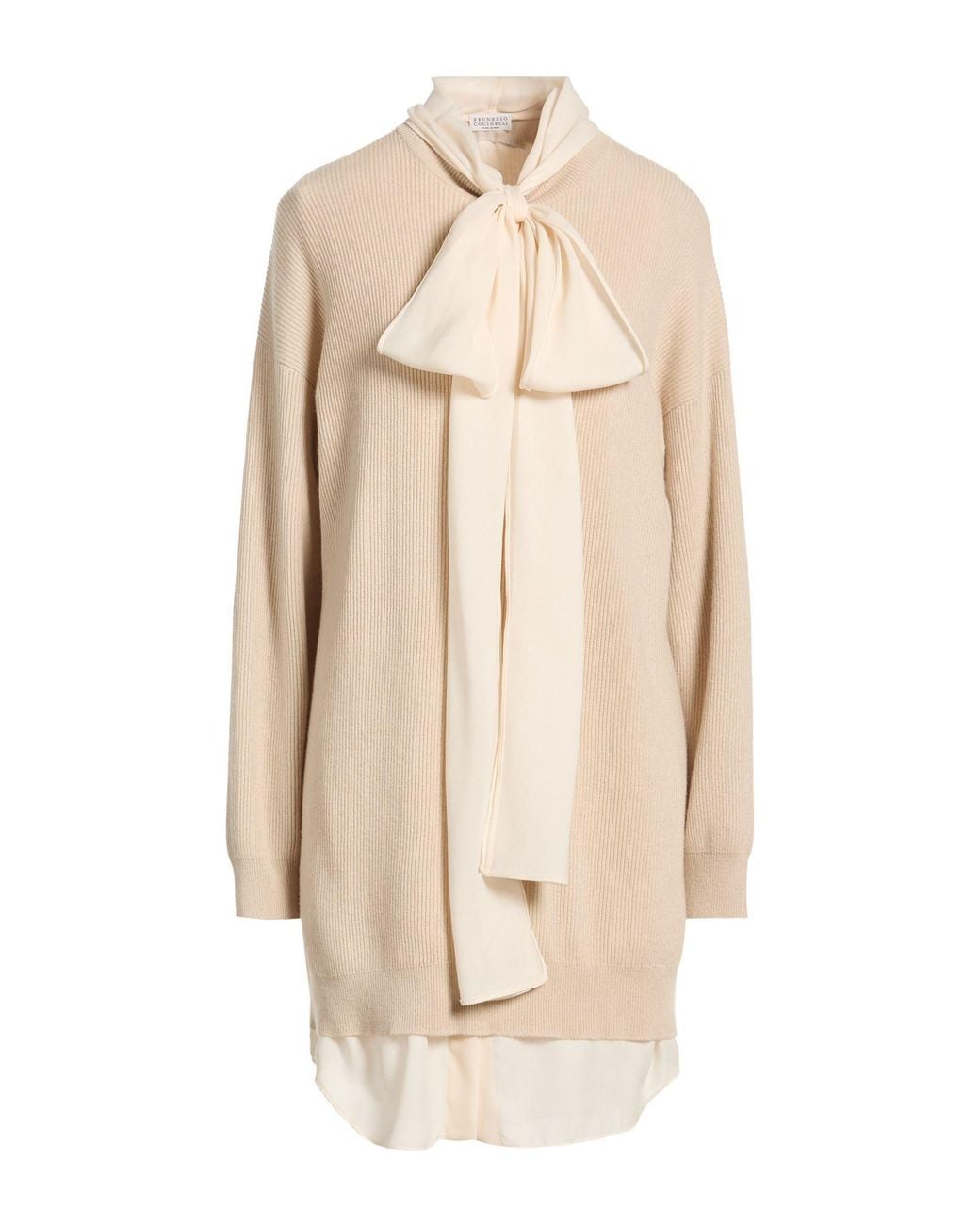 Brunello Cucinelli Natural Ivory Mini Dress Cashmere, Polyester, Cupro, Elastane