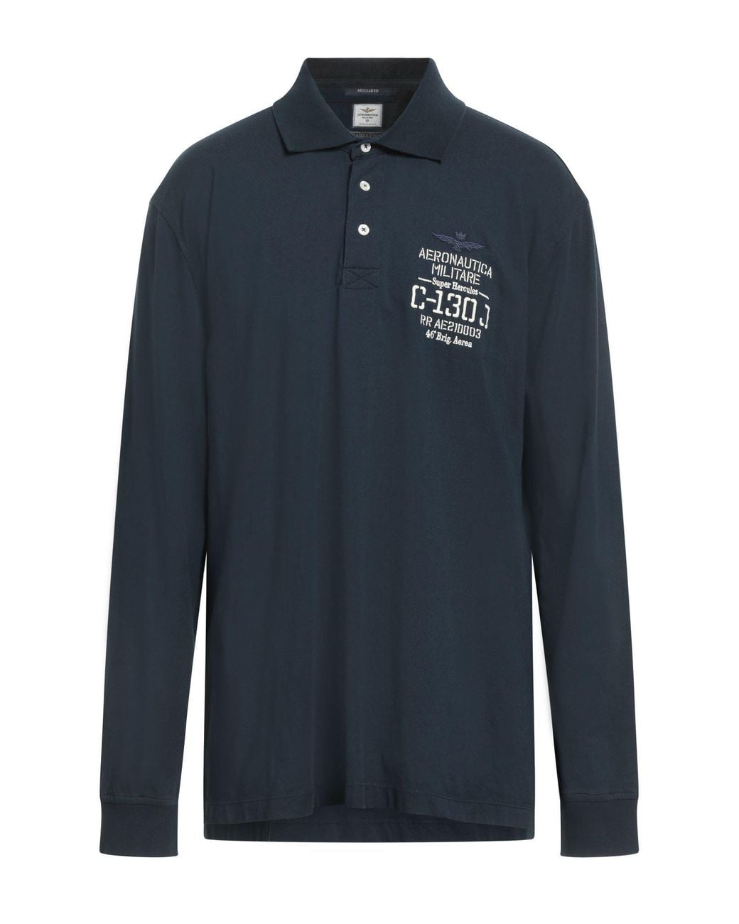 Aeronautica Militare Blue Embroidered Cotton Polo Shirt for men