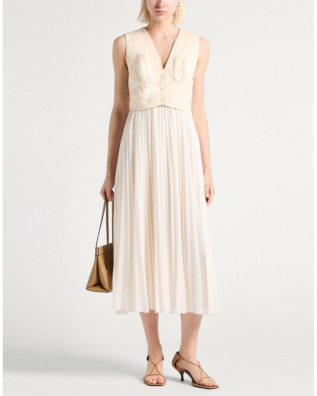 Sandro Natural Midi Dress Polyester, Linen, Cotton, Elastane