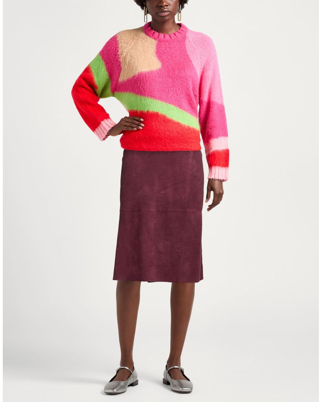 Dixie Purple Burgundy Midi Skirt Polyester, Elastane