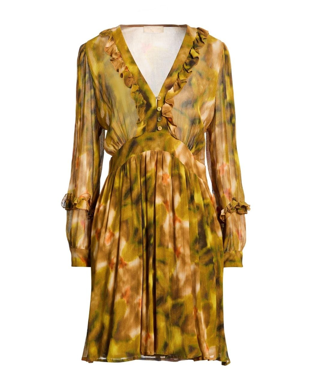 Momoní Yellow Military Mini Dress Viscose, Silk
