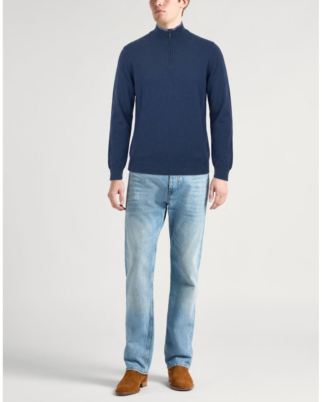 Fedeli Blue Turtleneck Cashmere for men