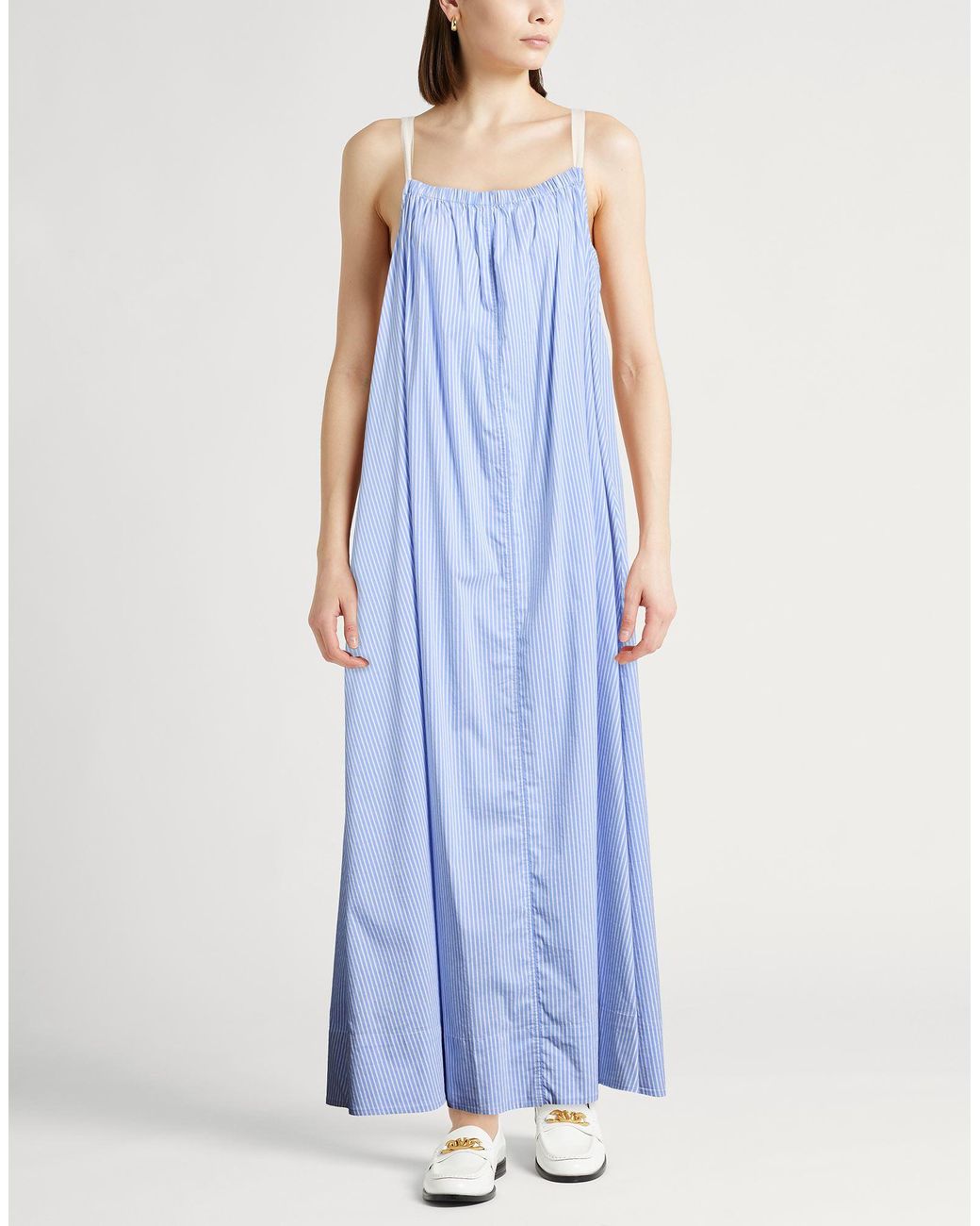 8pm Blue Maxi Dress Cotton, Polyamide, Elastane