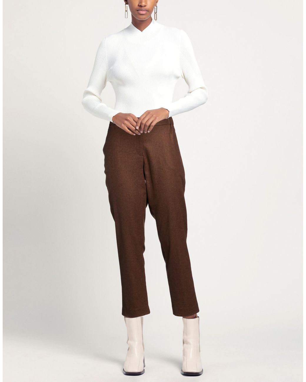 Bruno Manetti Brown Pants Wool, Polyester, Elastane