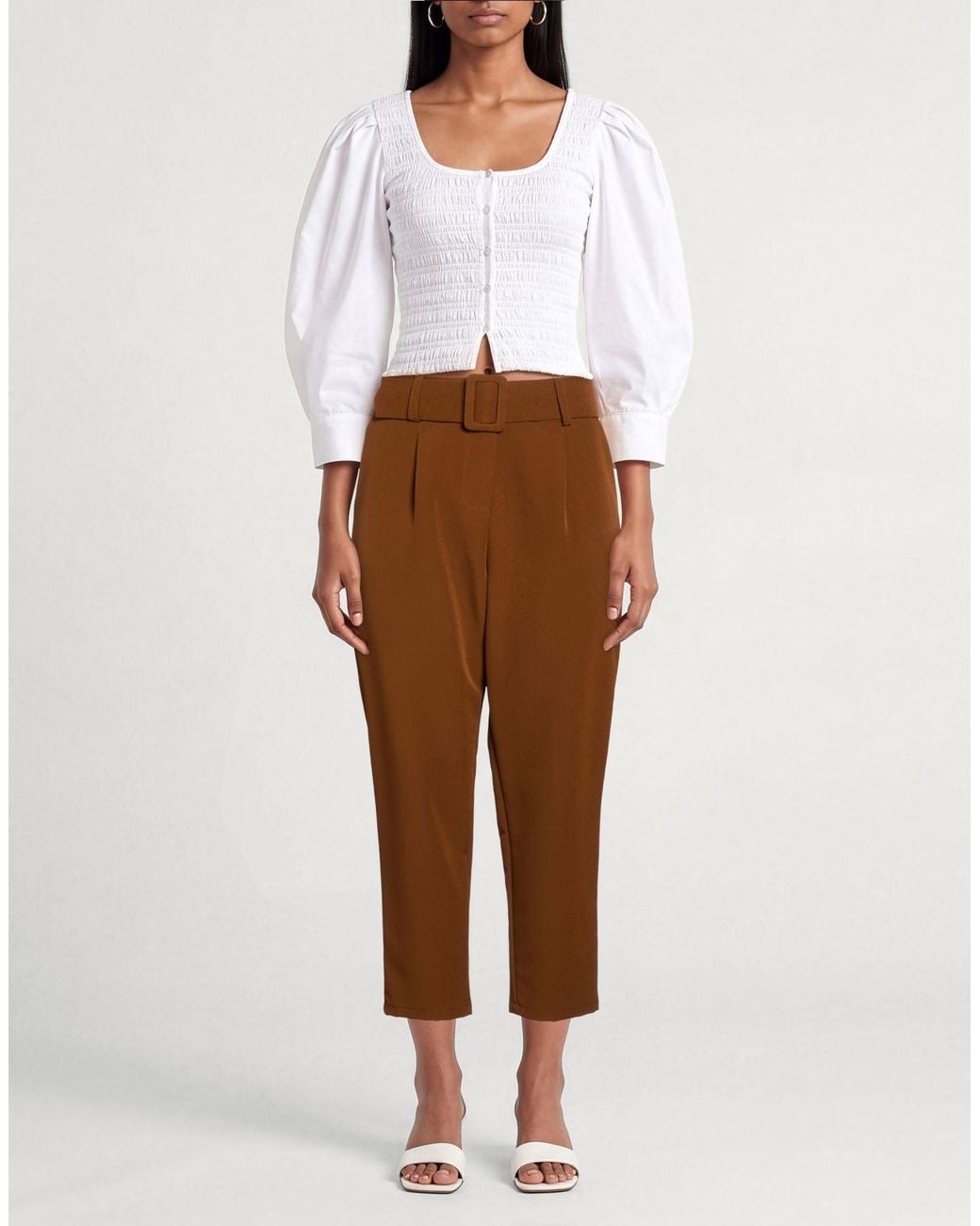 Motel Brown Tan Pants Polyester, Elastane