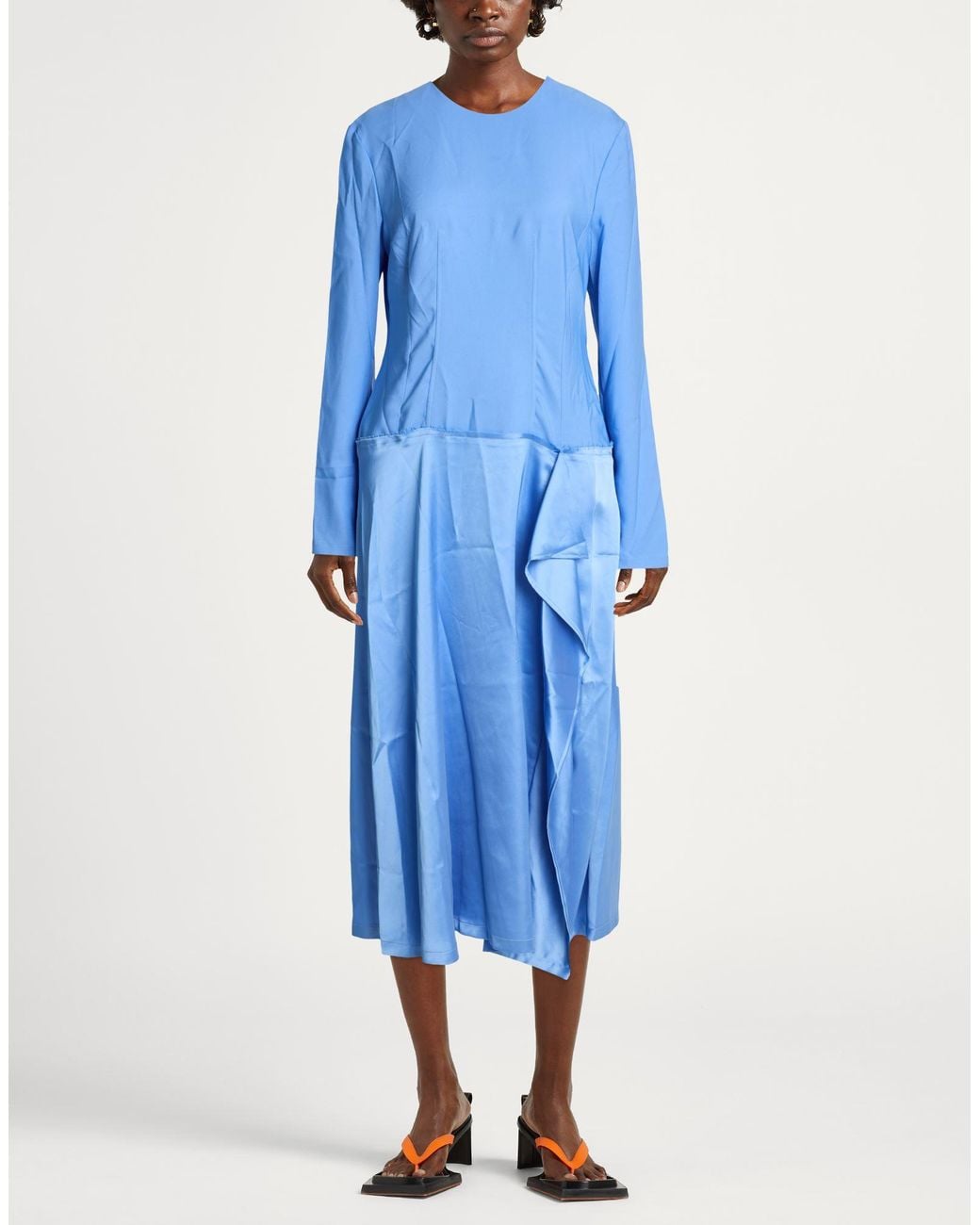 Moschino Blue Light Maxi Dress Polyester, Elastane
