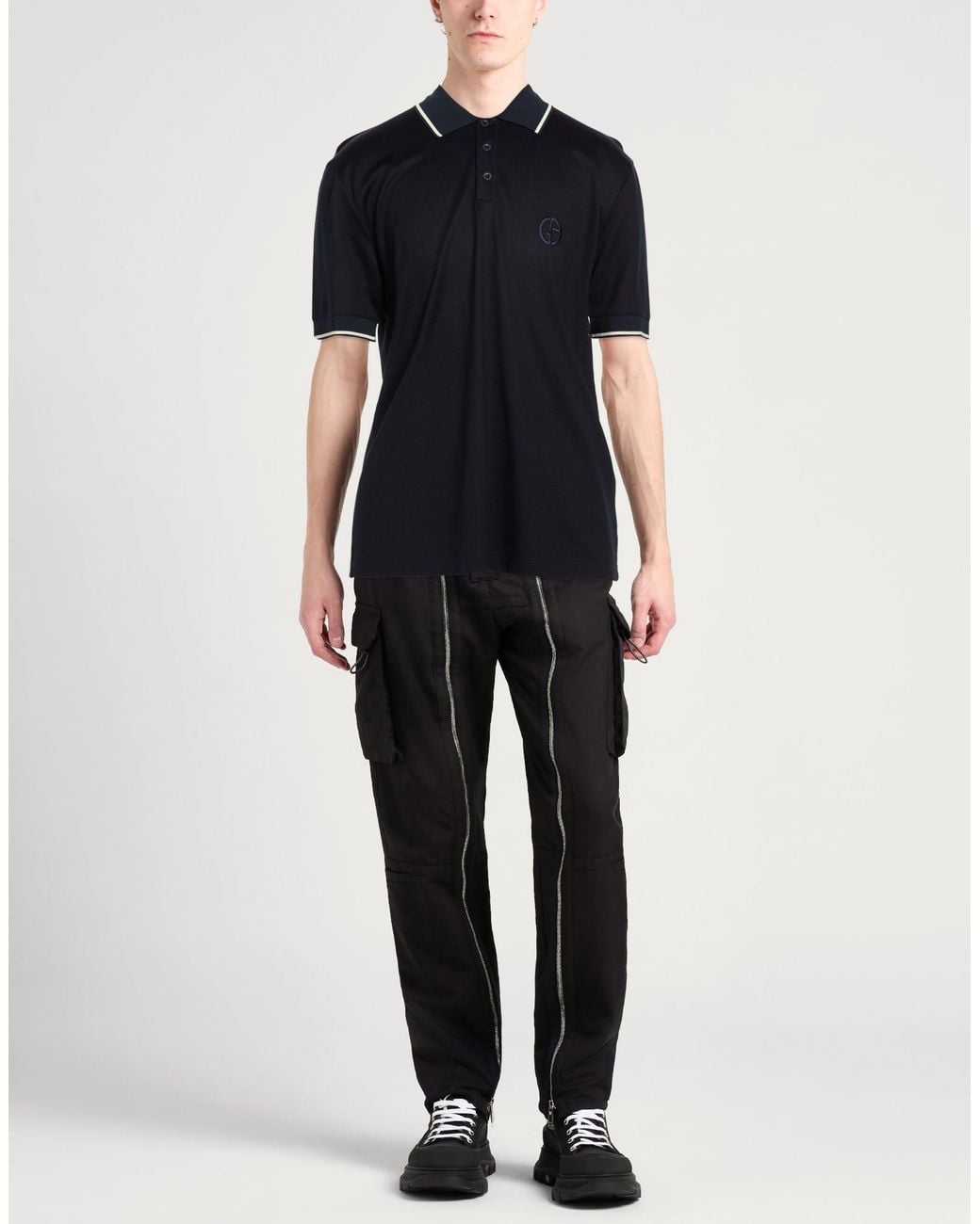 Giorgio Armani Black Polo Shirt Cotton, Silk, Viscose, Polyester for men