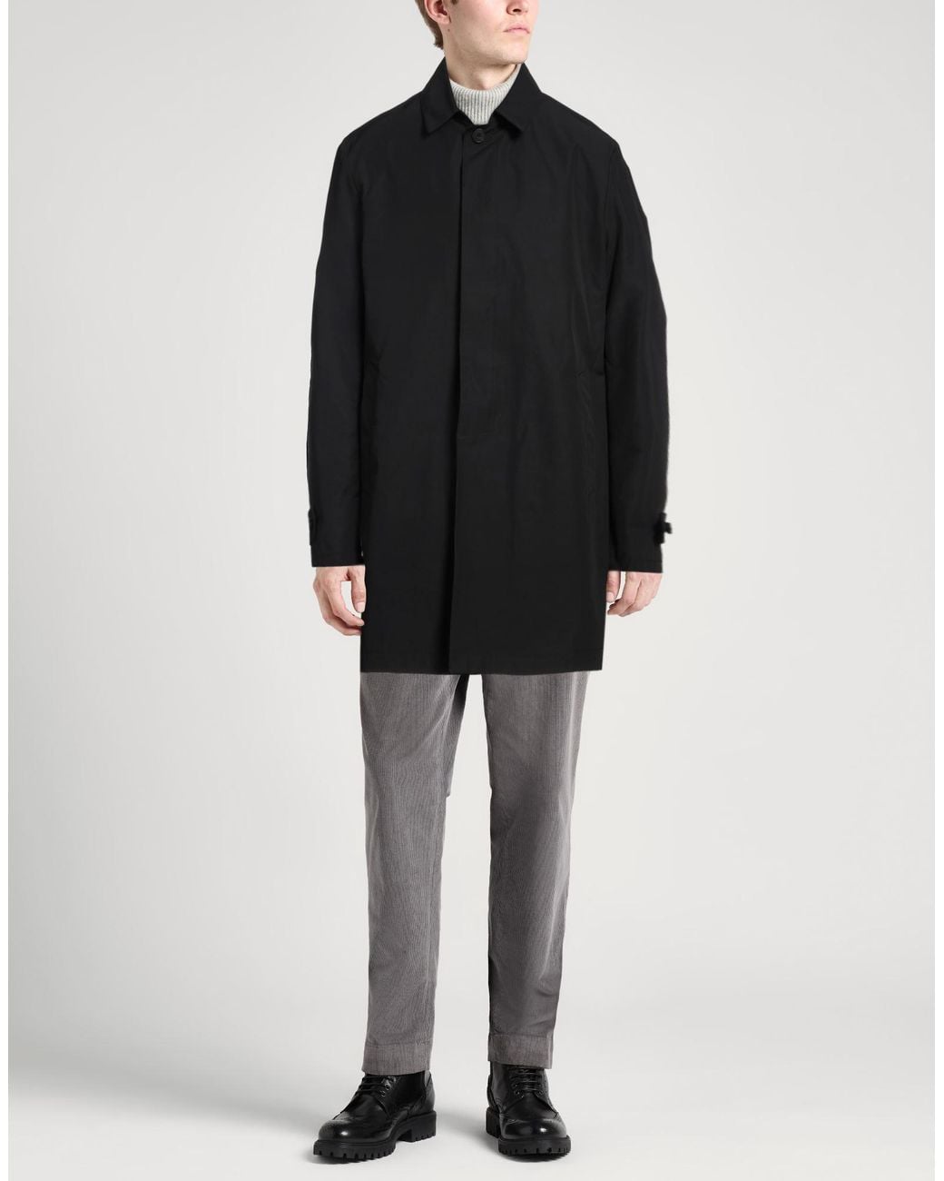 Brian Dales Black Overcoat & Trench Coat Cotton, Polyamide for men