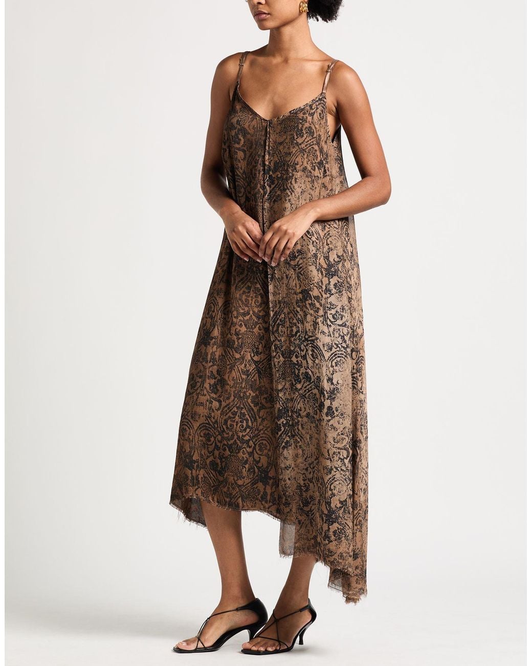 SANCTAMUERTE Brown Midi Dress Rayon, Viscose