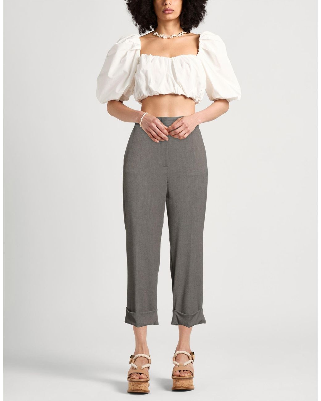 Caractere Gray Khaki Pants Polyester, Viscose, Elastane