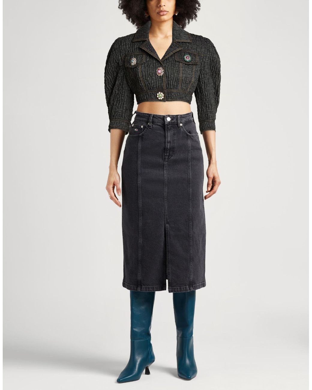 Moschino Black Denim Outerwear Cotton, Polyester, Elastane