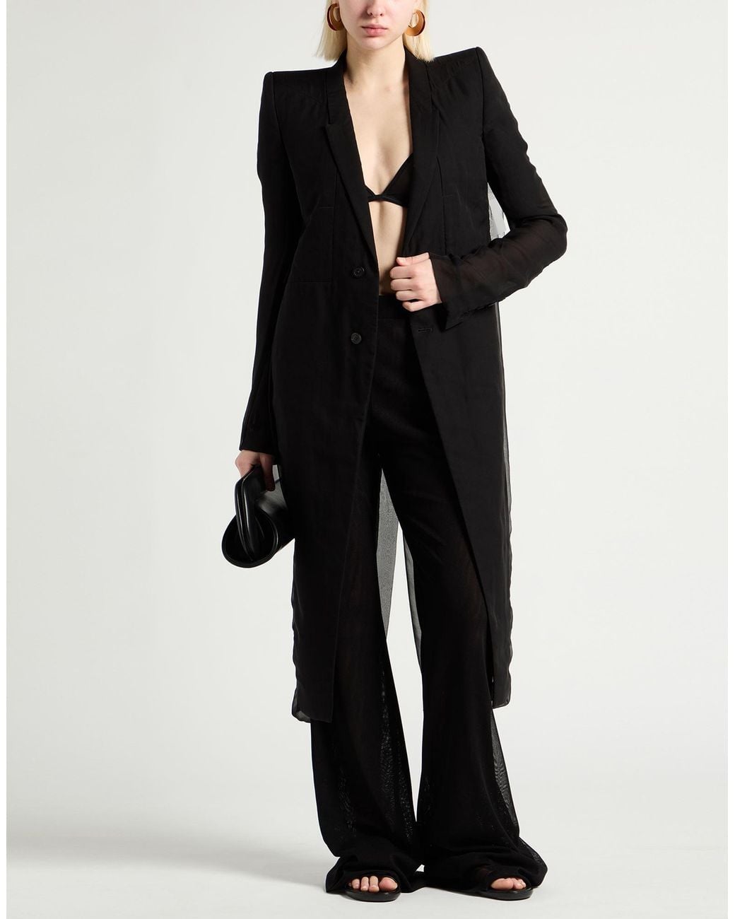 Rick Owens Black Overcoat & Trench Coat