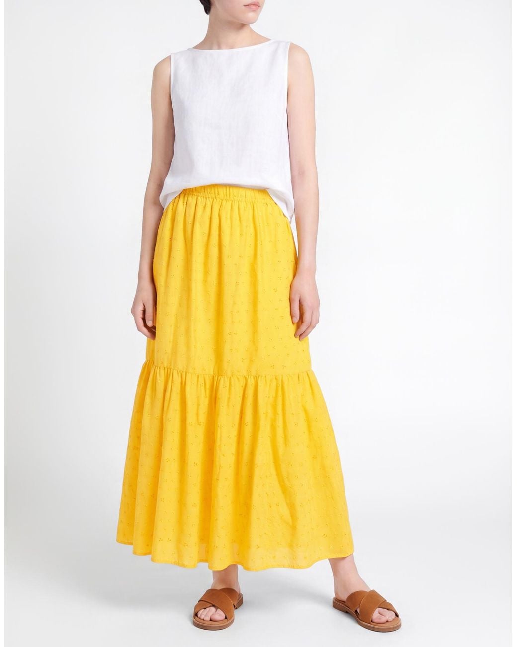 Jijil Yellow Maxi Skirt Polyester, Cotton