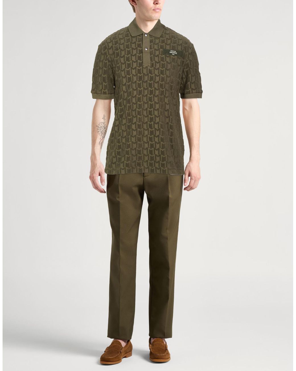 Moncler Green Military Polo Shirt Cotton for men