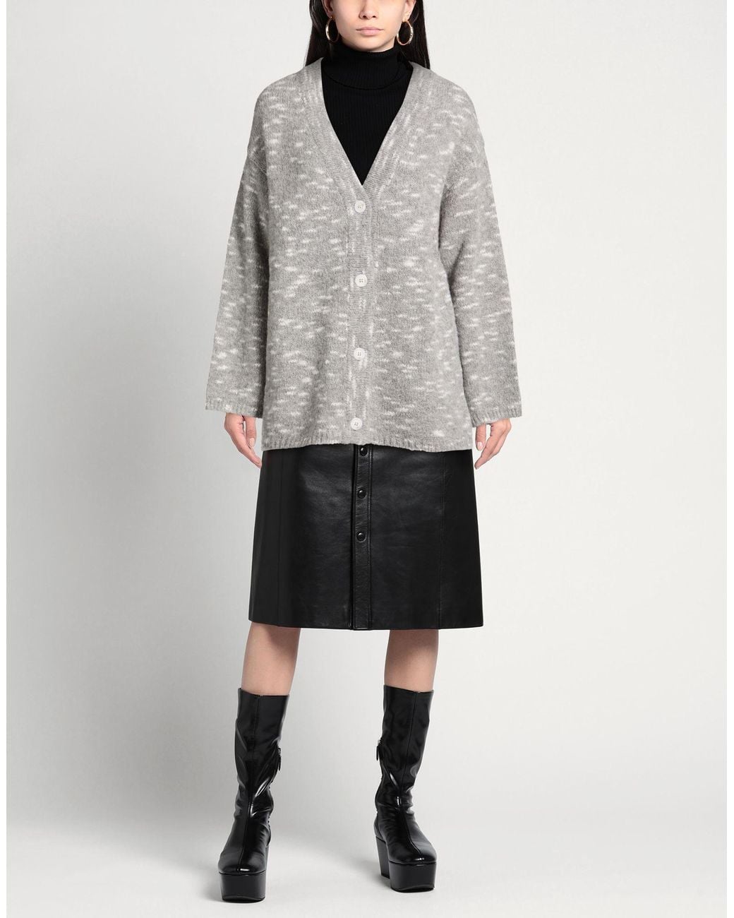 Purotatto Gray Cardigan Wool, Alpaca Wool, Polyamide