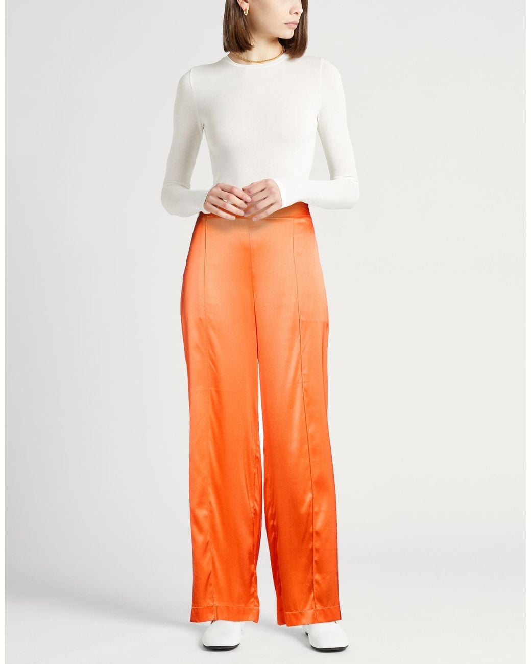 Roberto Collina Orange Pants Silk, Elastane