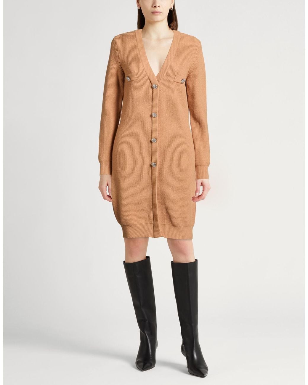 Liu Jo Natural Camel Mini Dress Viscose, Polyester, Polyamide