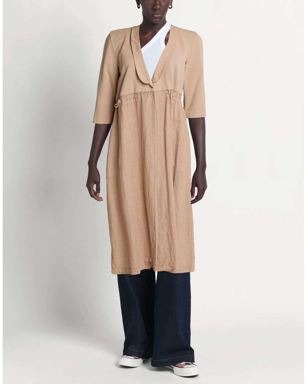 European Culture Natural Overcoat & Trench Coat Linen, Cotton, Elastane