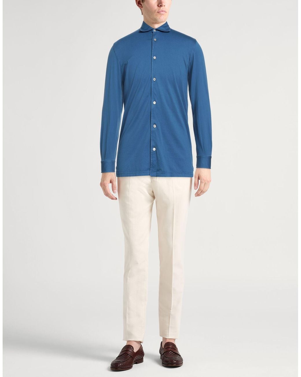 Fedeli Blue Shirt Organic Cotton for men