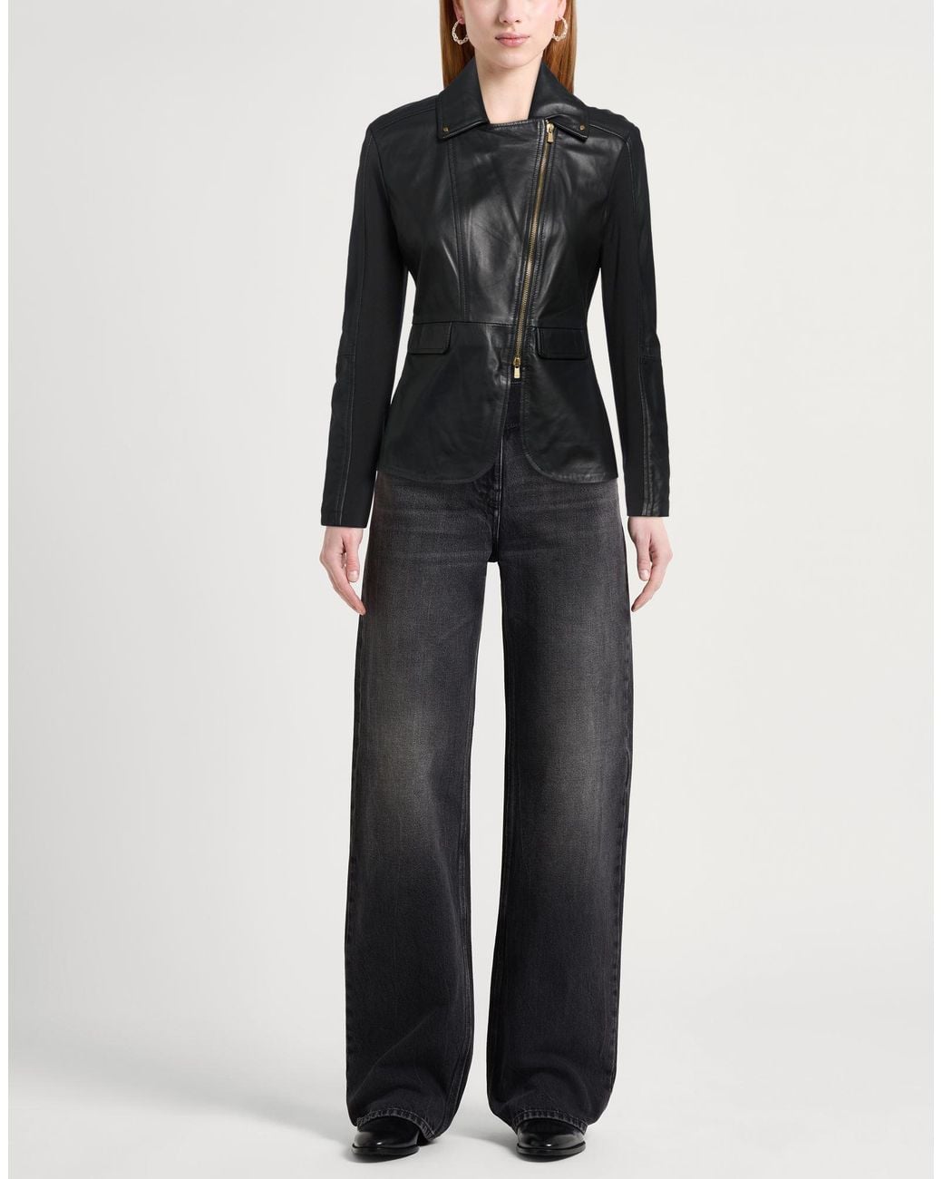 Pinko Black Jacket Lambskin, Viscose, Polyamide, Elastane