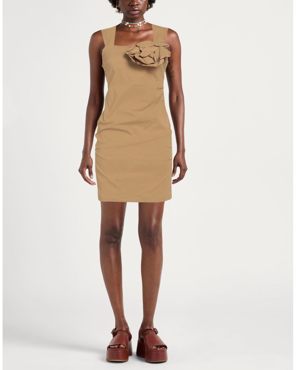 Siste's Natural Camel Mini Dress Viscose, Nylon, Elastane