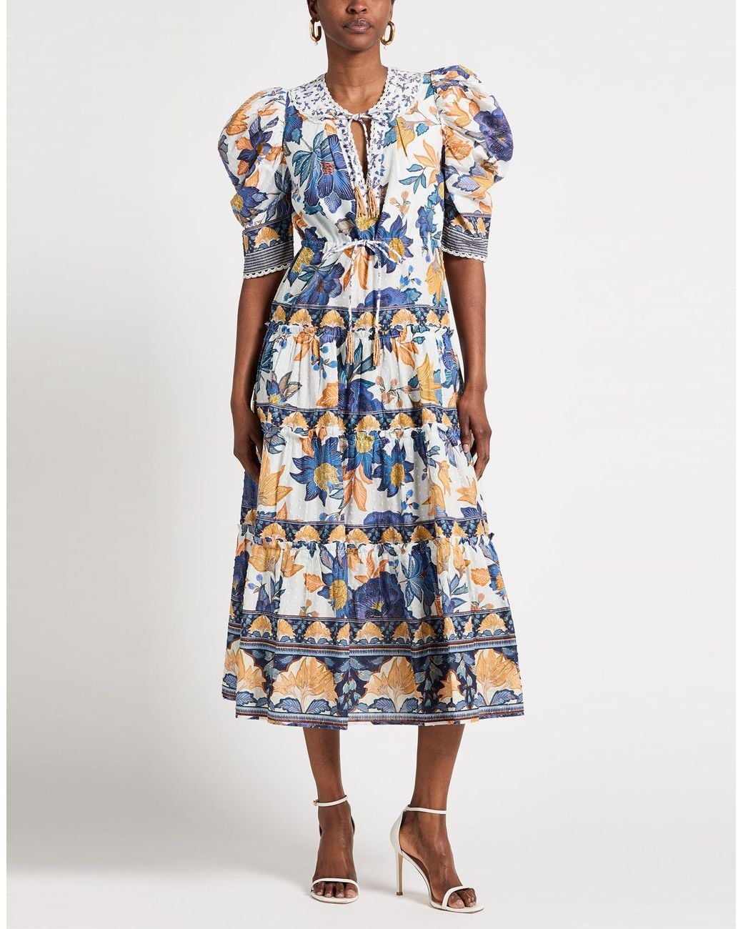 Farm Rio Blue Summer Flowers Off- Maxi Dress Maxi Dress Cotton