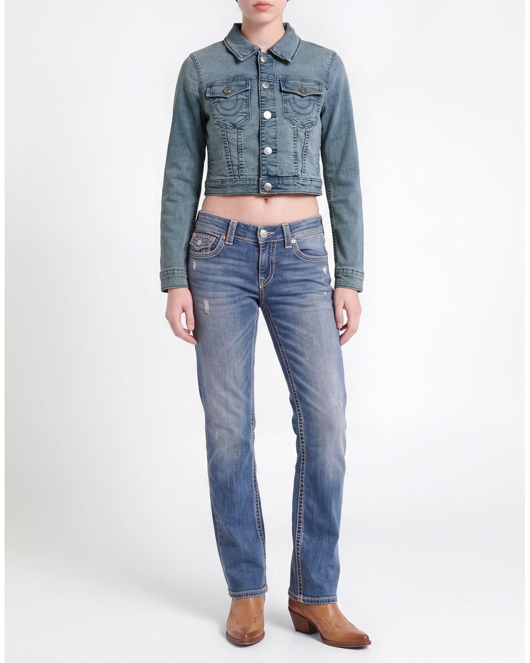 True Religion Blue Denim Outerwear Cotton, Polyester, Rayon, Elastane