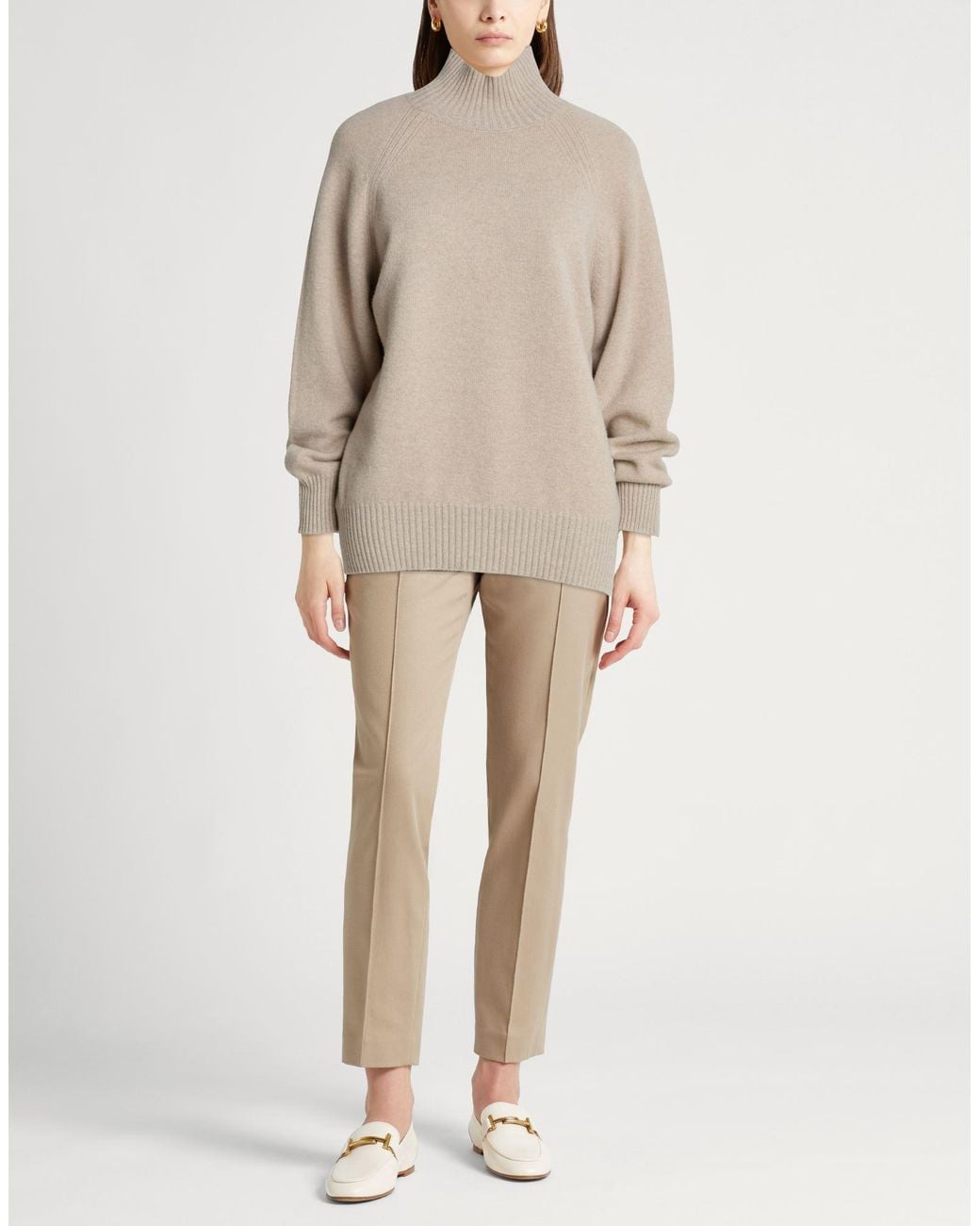 Peserico Natural Turtleneck Wool, Cashmere, Polyester