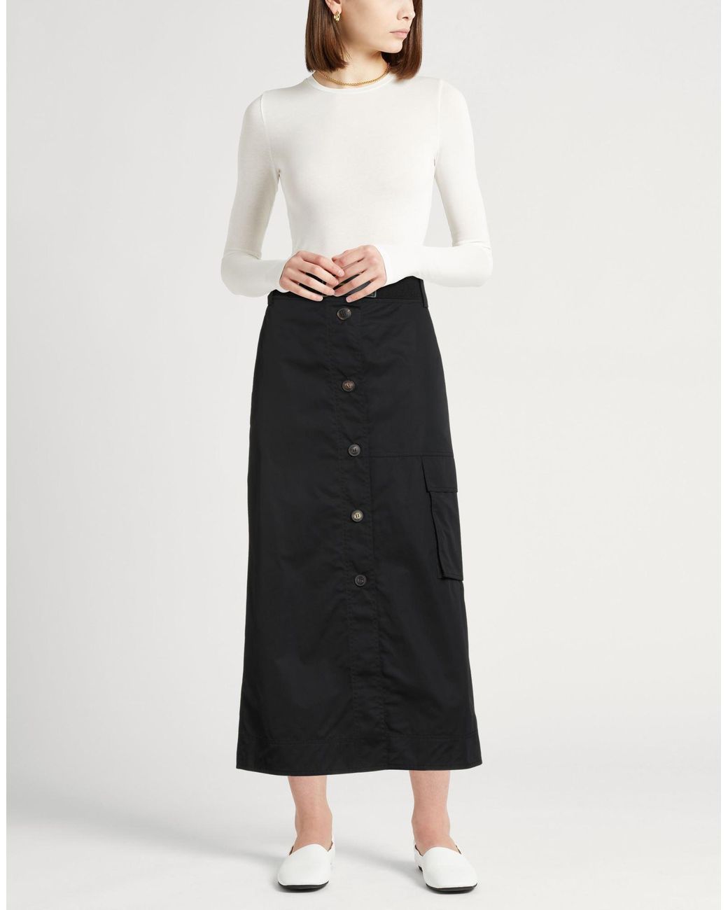 Tory Burch Black Midi Skirt Cotton, Polyester, Elastic Fibres, Cow Leather