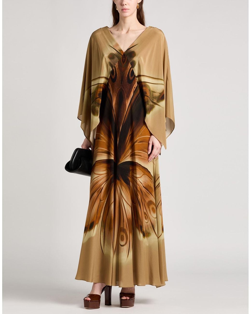 Alberta Ferretti Metallic Khaki Maxi Dress Silk