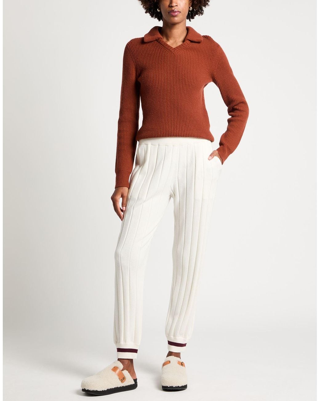 Brunello Cucinelli White Cream Pants Cashmere